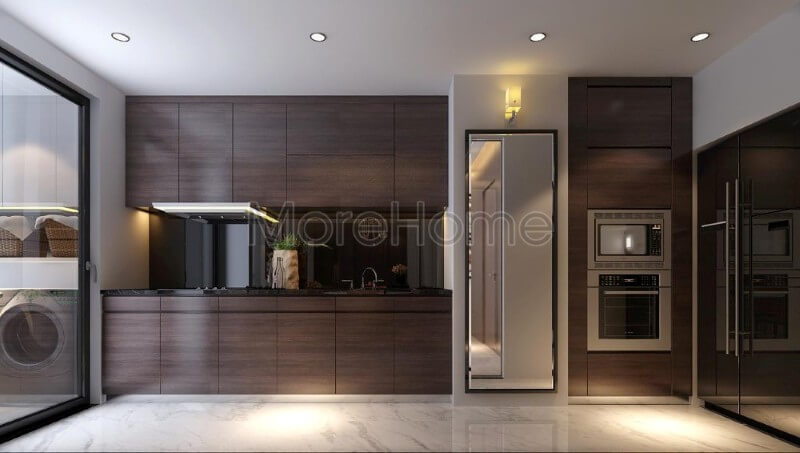 Hệ thống tủ bếp thiết kế đơn giản hóa, tối giản hóa mọi chi tiết trang trí mang lại sự linh hoạt mà vẫn mang tính tiện nghi cho người nội trợ Thiết kế và sản xuất tủ bếp đẹp