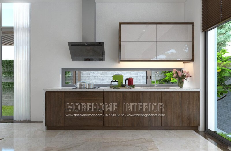 Tủ bếp gỗ tự nhiên nhập khẩu được thiết kế chữ i đơn giản hay không cầu kỳ mà vẫn phải đáp ứng đầy đủ công năng sử dụng, thỏa mãn tính thẩm mỹ lại rất gọn gàng bắt mắt, thể hiện đẳng cấp của gia chủ Thiết kế và sản xuất tủ bếp đẹp