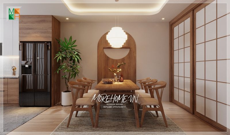 Trang trí phòng ăn liền bếp tạo sự gần gũi ấm cúng không gian mở rộng thoải mái dễ chịu và thẩm mỹ mang lại cũng cao.